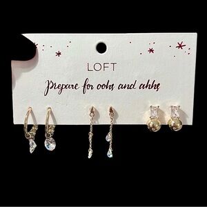 LOFT Gold & Crystal Earrings Set NWT